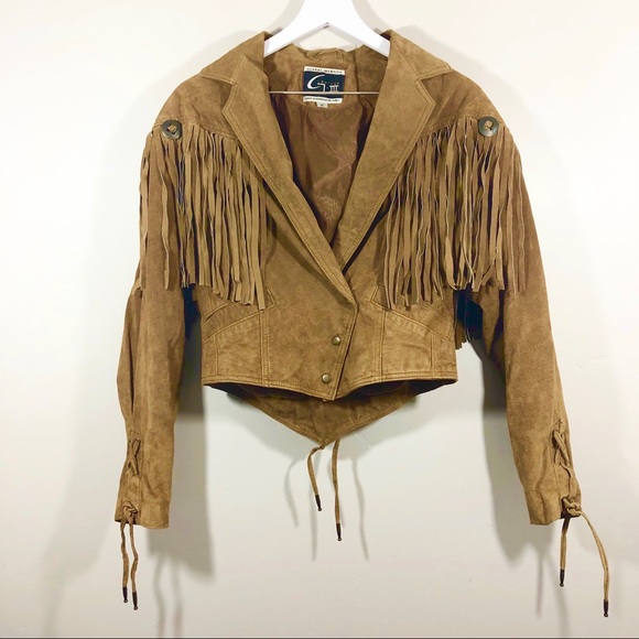 Global Identity Jackets & Blazers - Vintage 80s Western Tan Suede Fringe Jacket